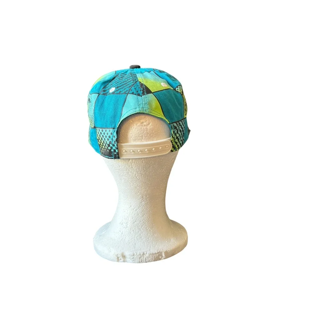 Youth Patchwork Snapback Hat Blue‎ Green Black Geometric Print Adjustable cap